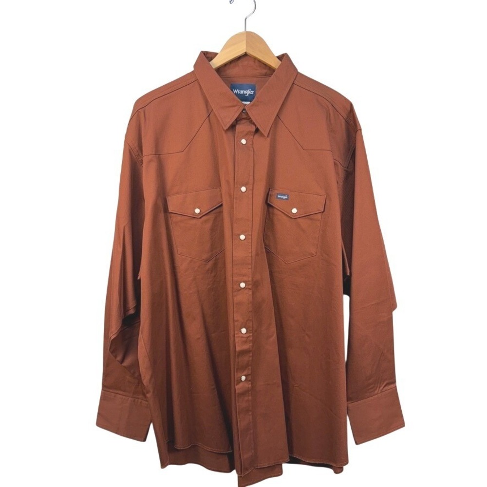 Wrangler Mens 3X Big Western Snap Western Shirt Rust Orange Cotton Twill MS1037E